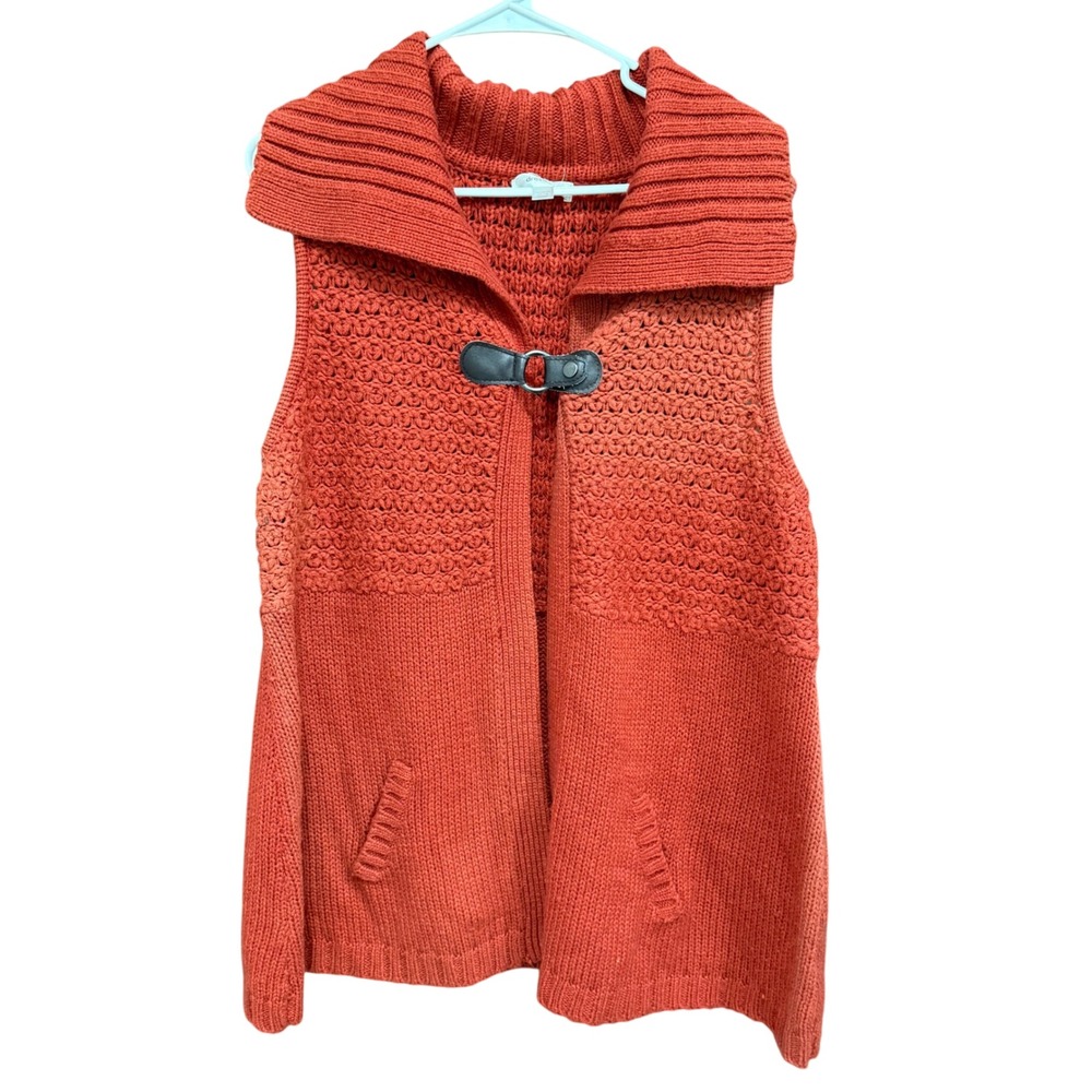 Dressbarn Knit Sweater Vest Sleeveless Collared Buckle Closure Orange 14/16